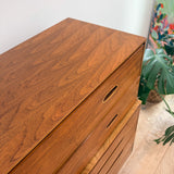 Mid Century Walnut Highboy Dresser - Inset Pulls