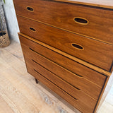 Mid Century Walnut Highboy Dresser - Inset Pulls