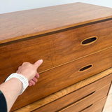 Mid Century Walnut Highboy Dresser - Inset Pulls
