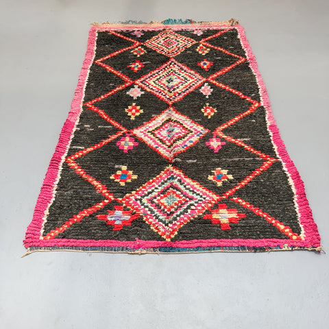 Vintage Moroccan Rug Pink and Black - 4'10x8'2