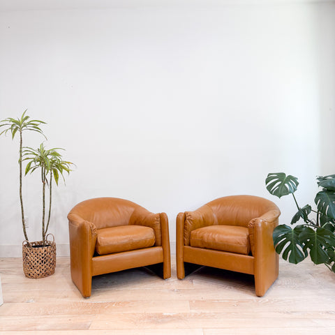 Pair of Vintage Selig Lounge Chairs - New Leather