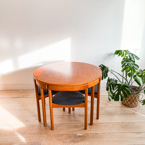 Hans Olsen Teak Roundette Dining Table + Chairs