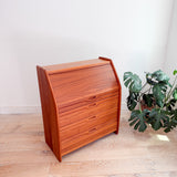 Solid Teak Tambour Roll Top Desk
