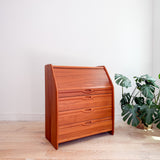 Solid Teak Tambour Roll Top Desk