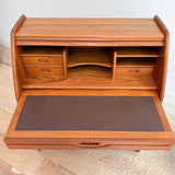 Solid Teak Tambour Roll Top Desk