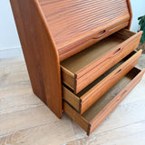 Solid Teak Tambour Roll Top Desk