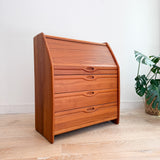 Solid Teak Tambour Roll Top Desk