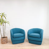 Pair of Vintage Swivel Chairs - New Teal Upholstery