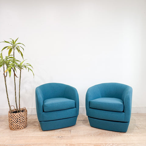 Pair of Vintage Swivel Chairs - New Teal Upholstery