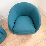Pair of Vintage Swivel Chairs - New Teal Upholstery