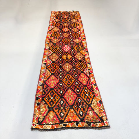 Turkish Runner - Black/Orange/Pink 2'9x12'