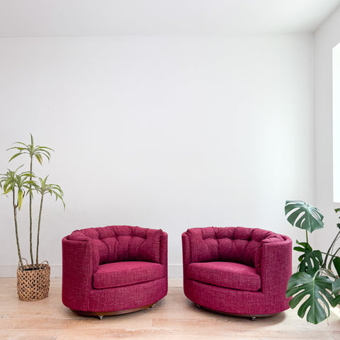 Pair of Vintage Curved Back Lounge Chairs