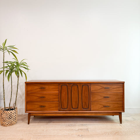 Mid Century Walnut 9 Drawer Low Dresser