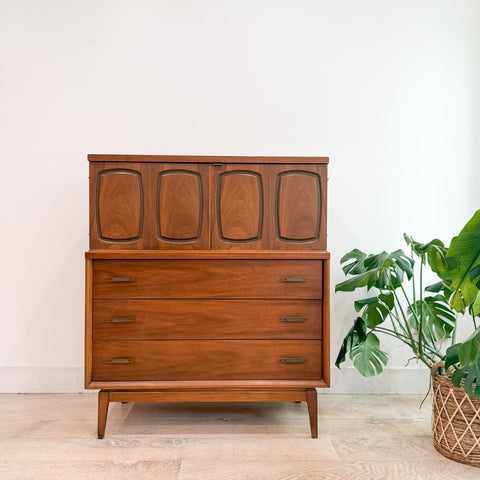 Mid Century Walnut Highboy Dresser
