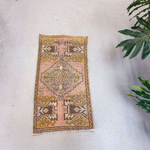 Vintage Turkish Rug - Pink/Mustard