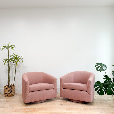 Pair of Vintage Swivel Chairs - New Pink Upholstery