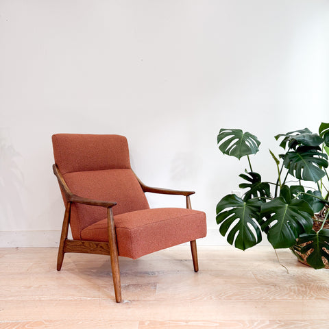 Mid Century Lounge Chair - New Rust Colored Upholstery