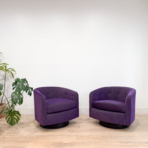 Pair of Vintage Swivel Chairs - New Purple Upholstery