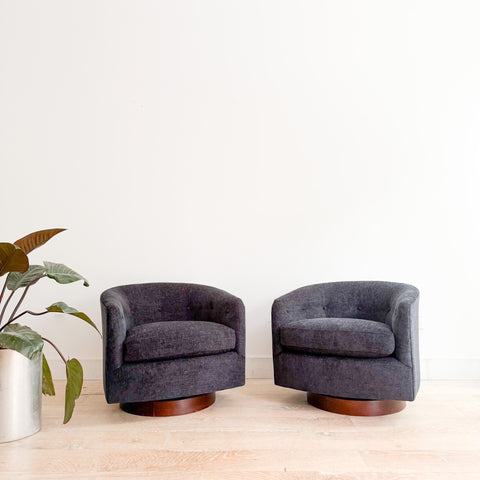 Pair of Vintage Swivel Chairs - New Charcoal Upholstery