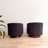 Pair of Vintage Swivel Chairs - New Charcoal Upholstery