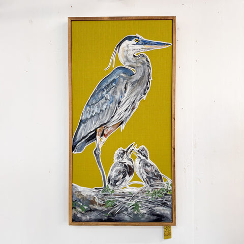Blue Heron and Babies Stitch Painting