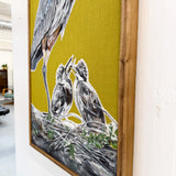 Blue Heron and Babies Stitch Painting