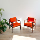 Pair of Jens Risom Chairs - Orange Upholstery