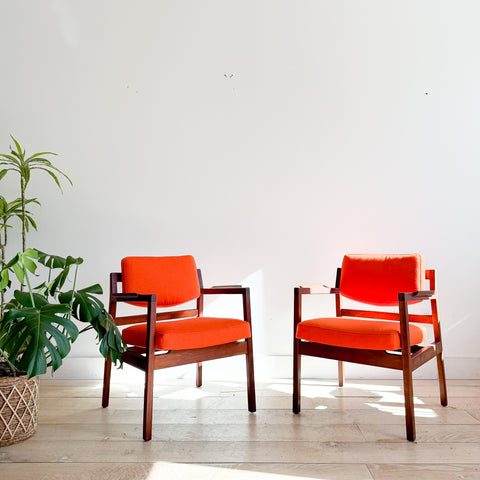 Pair of Jens Risom Chairs - Orange Upholstery