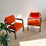 Pair of Jens Risom Chairs - Orange Upholstery