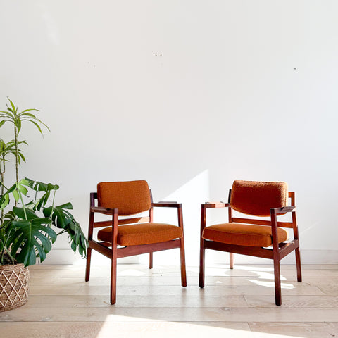 Pair of Jens Risom Chairs - Burnt Orange Upholstery