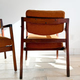 Pair of Jens Risom Chairs - Burnt Orange Upholstery