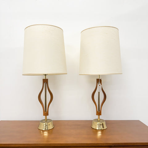 Pair of Mid Century Bentwood w/Brass Lamps