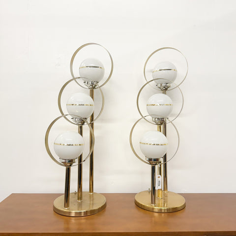 Mid Century Triple Globe Brass Lamps (Pair)