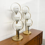 Mid Century Triple Globe Brass Lamps (Pair)