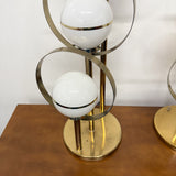 Mid Century Triple Globe Brass Lamps (Pair)