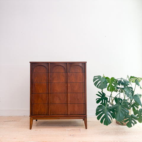 Mid Century Walnut Highboy w/ Arches