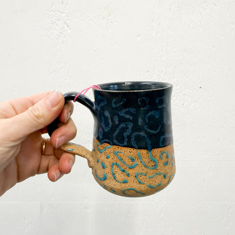 11 oz Dipped Leopard Mug in Charcoal/Turquoise
