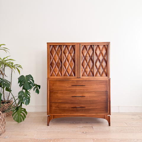 Mid Century Sculpted Front Armoire