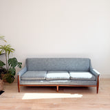 Mid Century Sofa w/ New Blue Tweed Upholstery