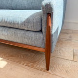 Mid Century Sofa w/ New Blue Tweed Upholstery