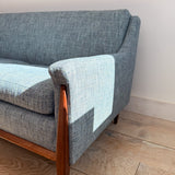 Mid Century Sofa w/ New Blue Tweed Upholstery