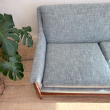 Mid Century Sofa w/ New Blue Tweed Upholstery