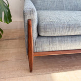 Mid Century Sofa w/ New Blue Tweed Upholstery