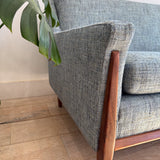 Mid Century Sofa w/ New Blue Tweed Upholstery