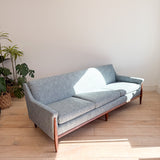Mid Century Sofa w/ New Blue Tweed Upholstery