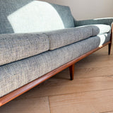 Mid Century Sofa w/ New Blue Tweed Upholstery