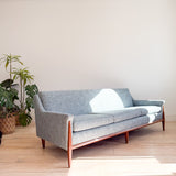 Mid Century Sofa w/ New Blue Tweed Upholstery