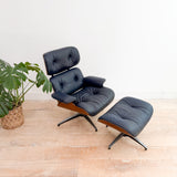 Vintage Blue Eames Style Lounge Chair + Ottoman