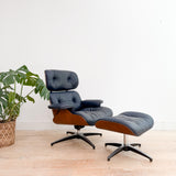 Vintage Blue Eames Style Lounge Chair + Ottoman