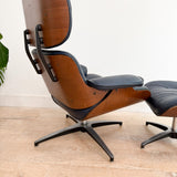 Vintage Blue Eames Style Lounge Chair + Ottoman